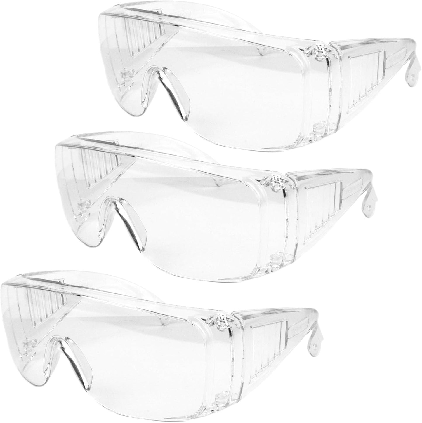 3 Pack Safety Glasses over Eyeglasses (Anti-Fog & Scratch Resistant) Crystal Clear Eye Protection - OTG Safety Goggles