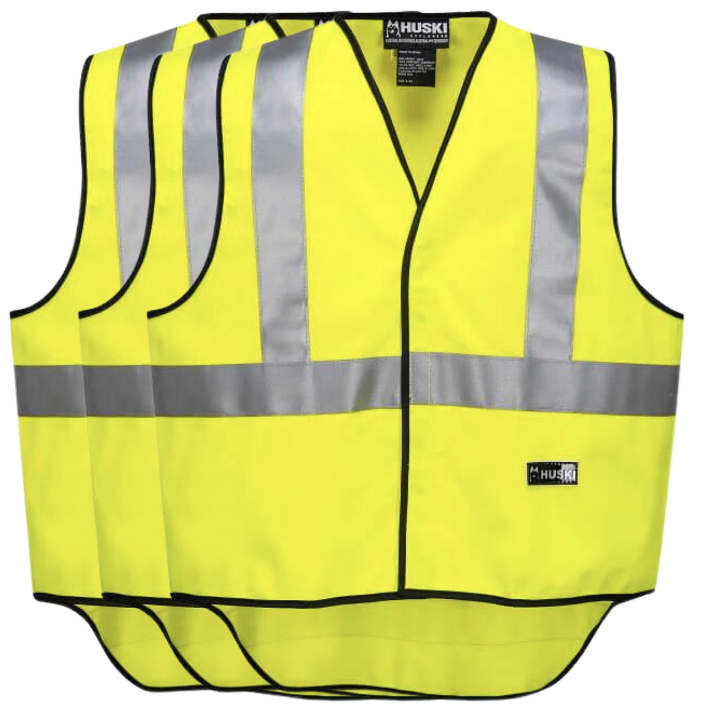 HUSKI Hi Vis Patrol Vest - Yellow - Size L - 3M Reflective Tape - 3 Pack