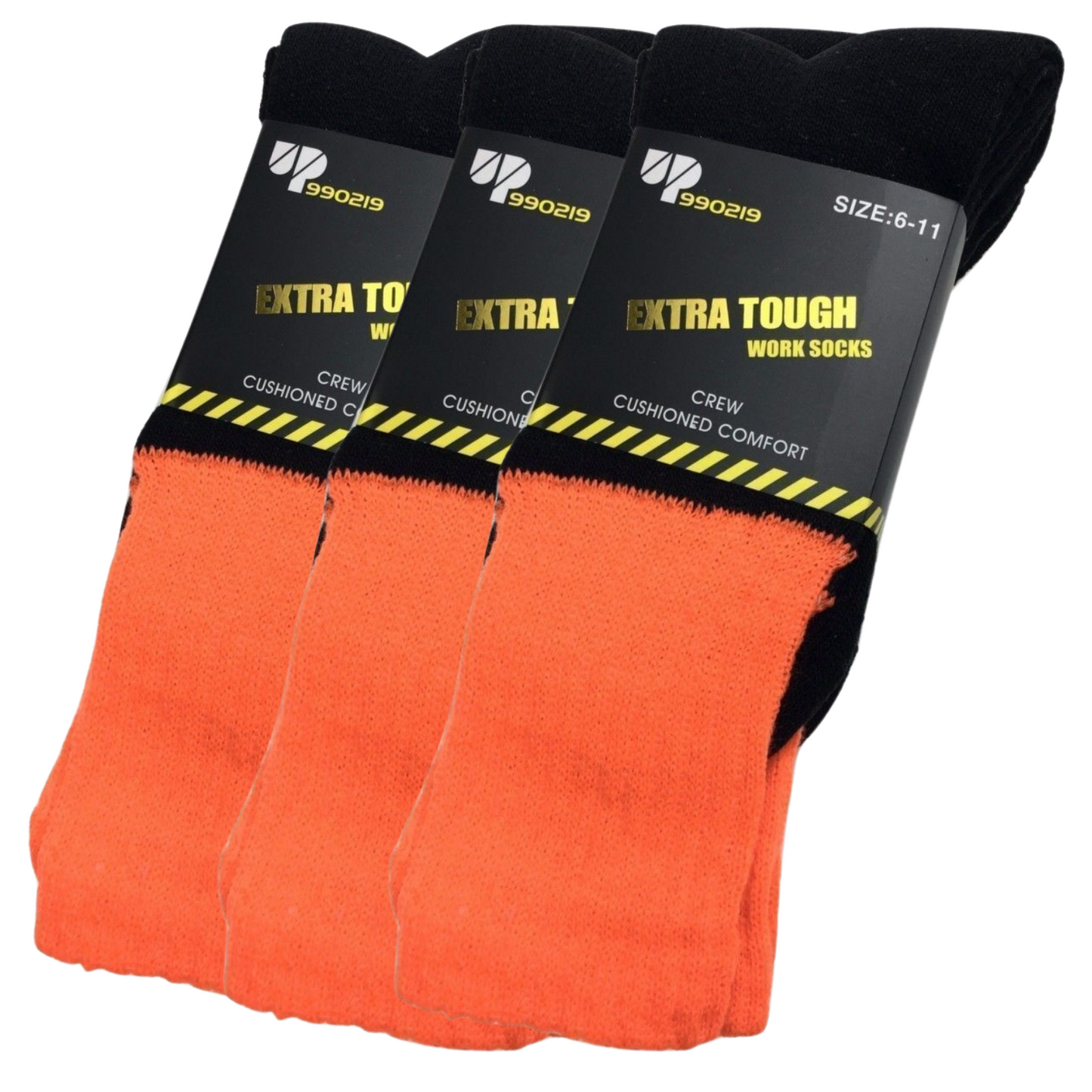 3x Pairs Hi Vis Work Socks - Orange - Size 11-14