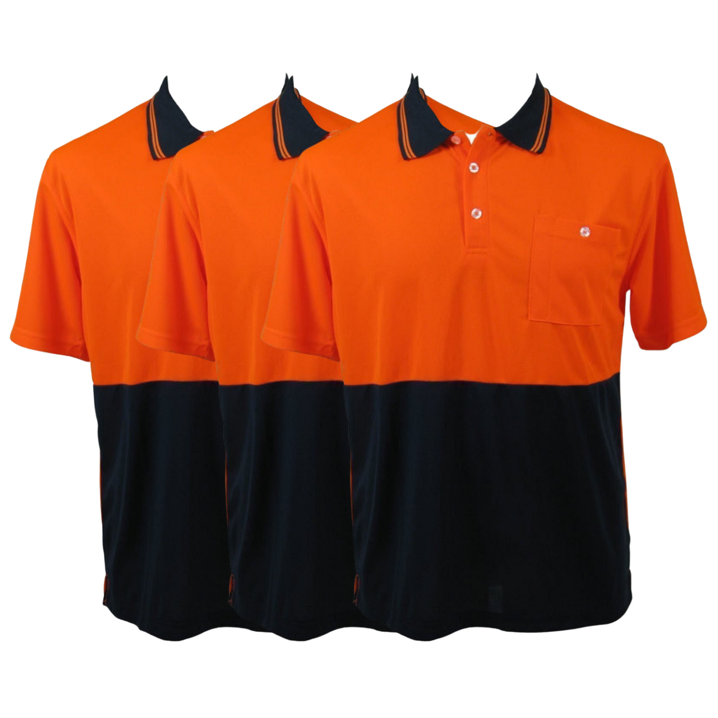 3x HI VIS Polo Shirt Top Tee Safety Workwear Short Sleeve Breathable Mesh BULK - Orange/Navy - S (14)