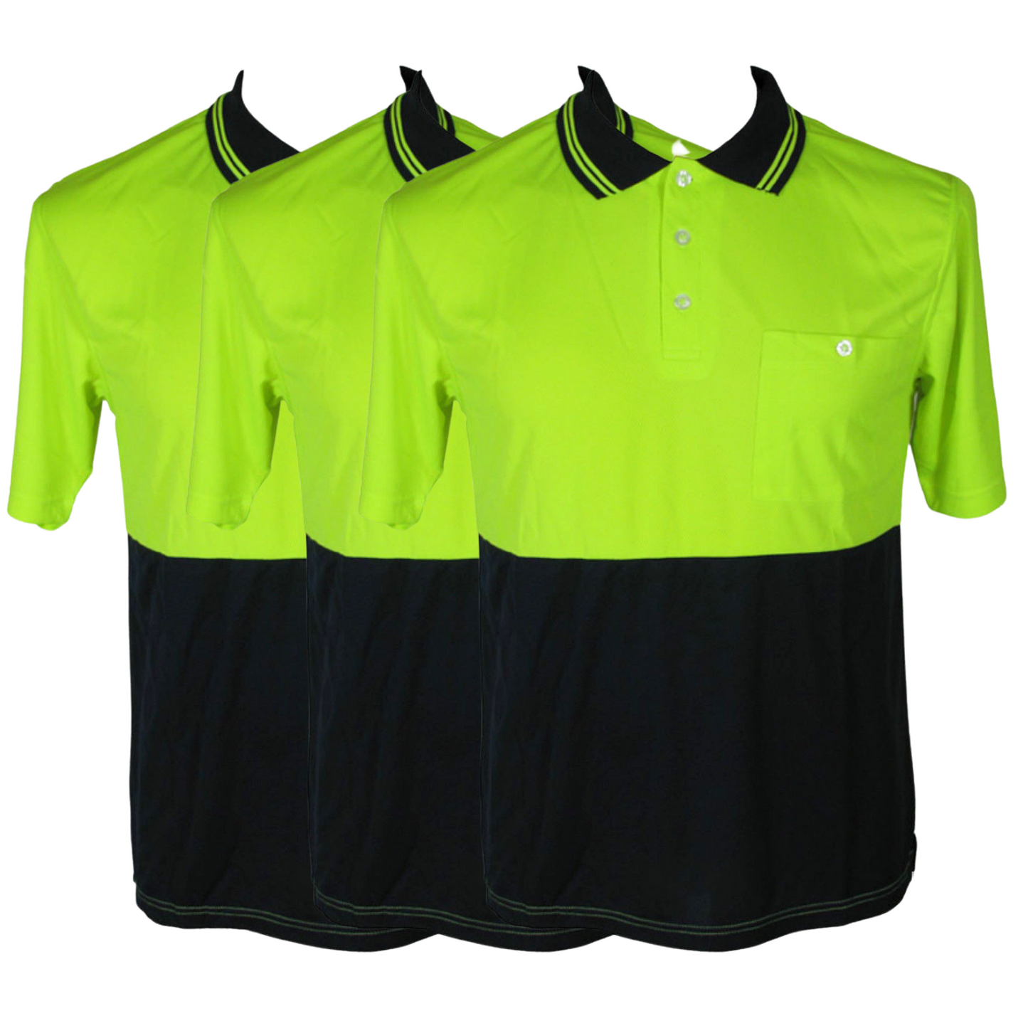 3x HI VIS Polo Shirt Top Tee Safety Workwear Short Sleeve Breathable Mesh BULK - Yellow/Navy - XL (20)