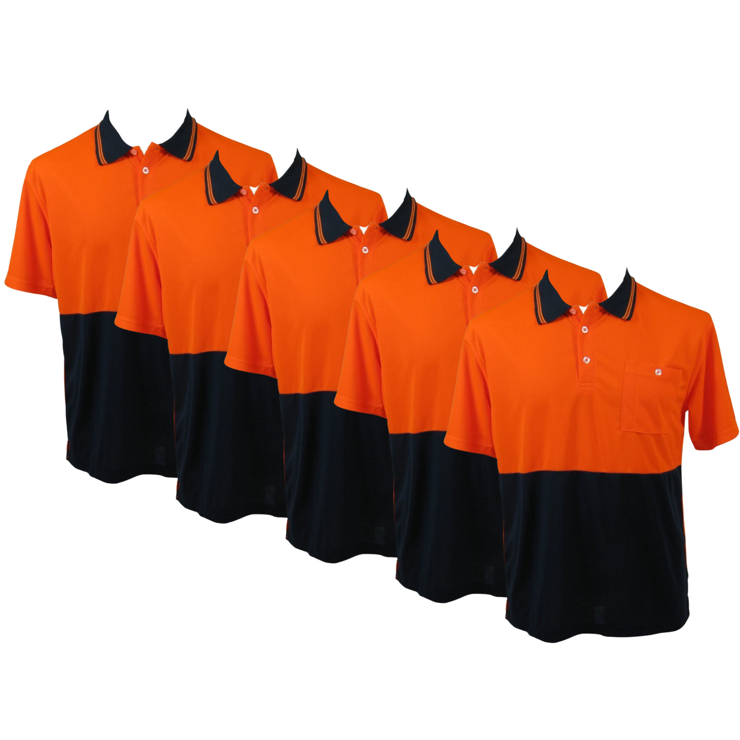 5x HI VIS Polo Shirt Top Tee Safety Workwear Short Sleeve Breathable Mesh BULK - Orange/Navy - 5XL (28)