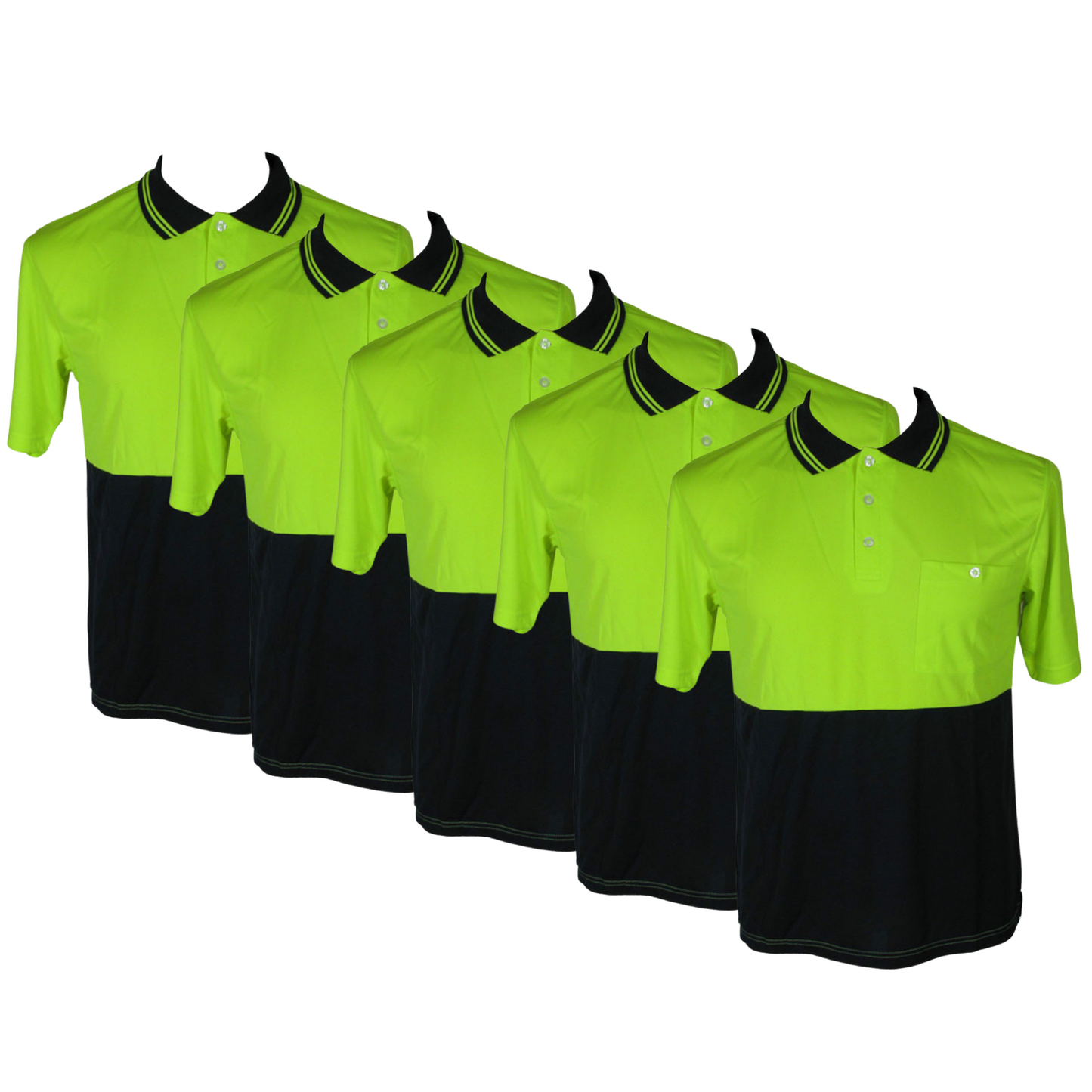 5x HI VIS Polo Shirt Top Tee Safety Workwear Short Sleeve Breathable Mesh BULK - Yellow/Navy - XL (20)