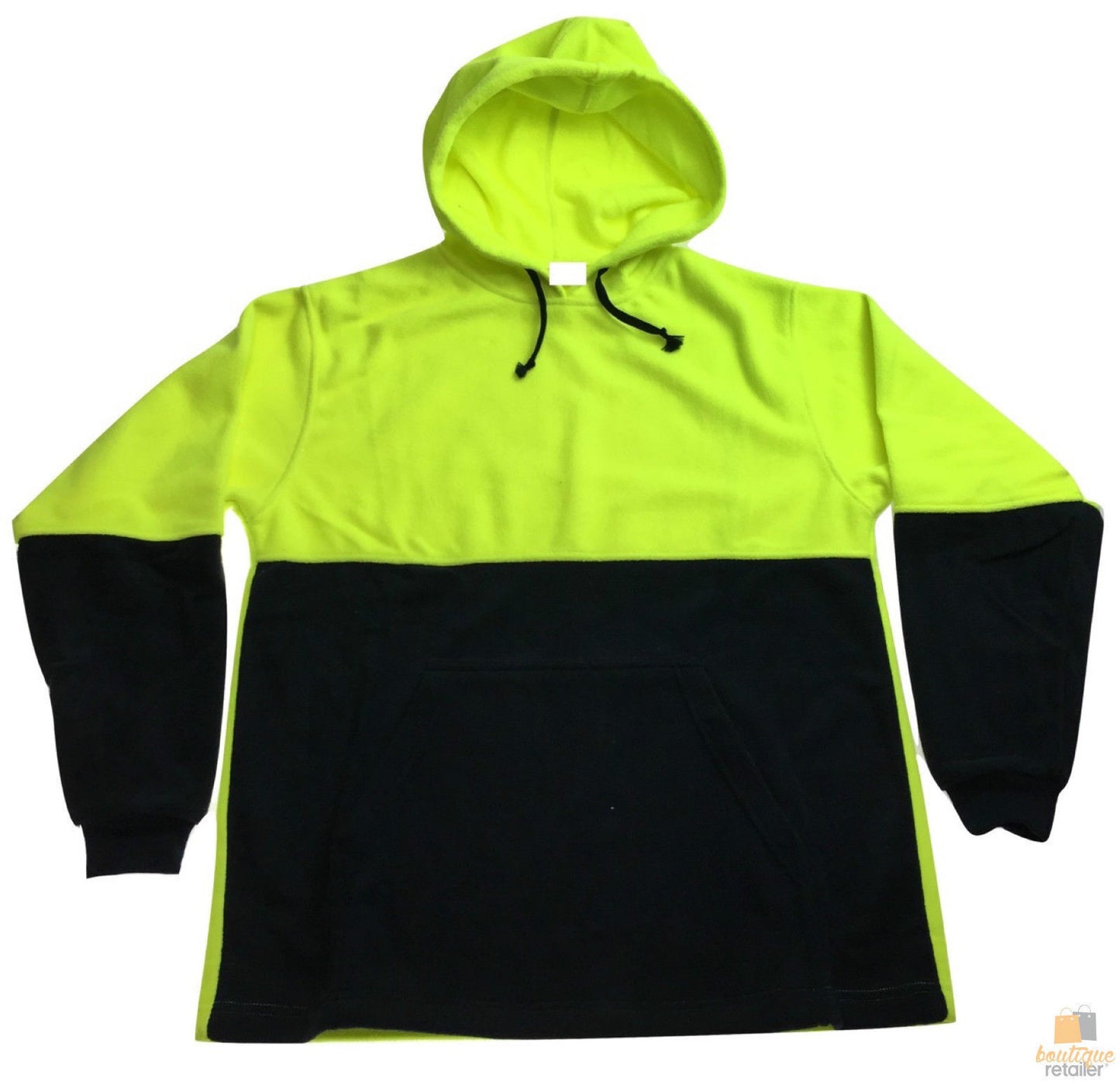 HI VIS POLAR FLEECE HOODIE Jumper Safety Workwear Fleecy Jacket Unisex - Yellow - XXL