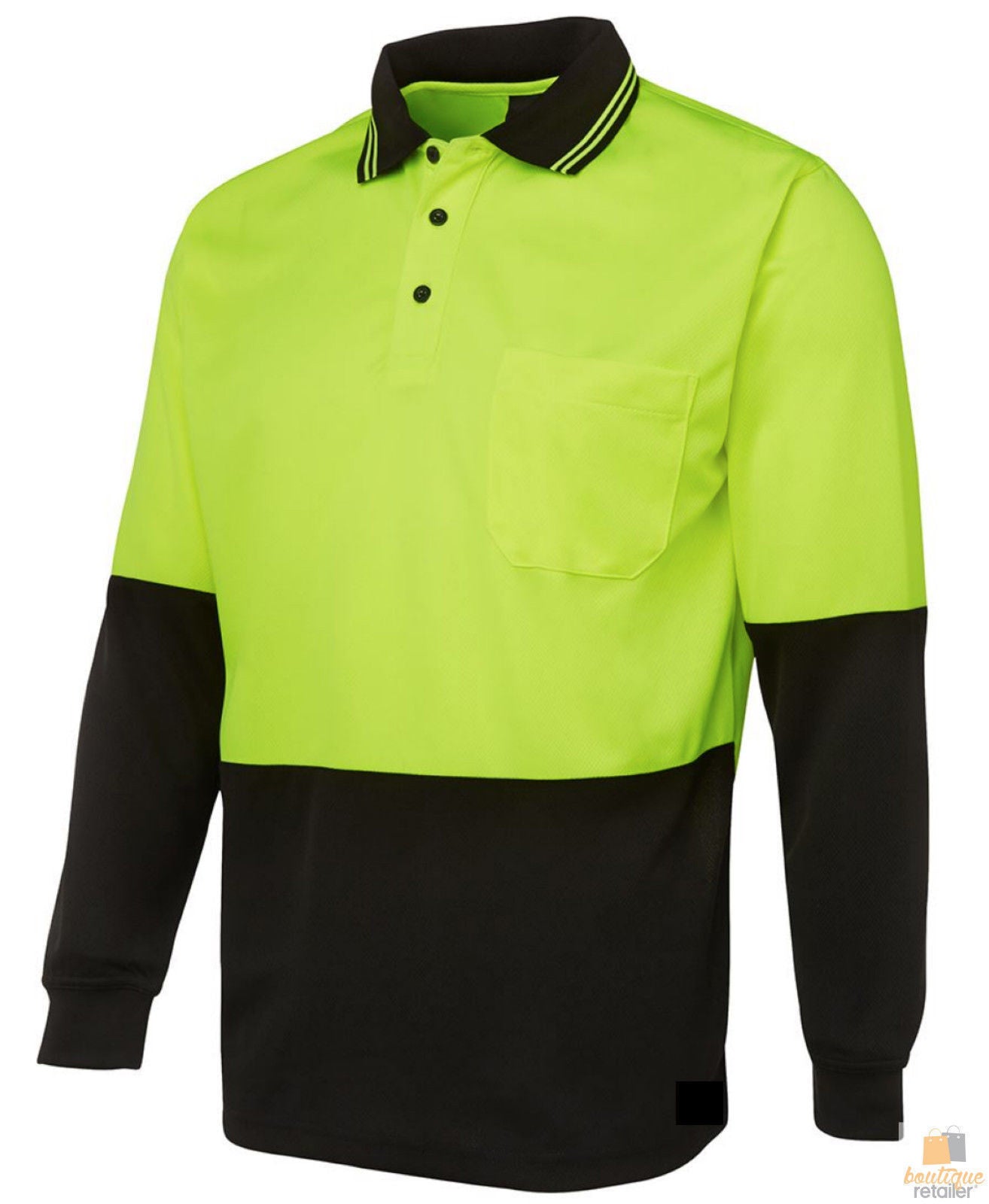 HI VIS LONG SLEEVE POLO SHIRT Top Safety Workwear Fluro Breathable Dry WB - Yellow - XXL