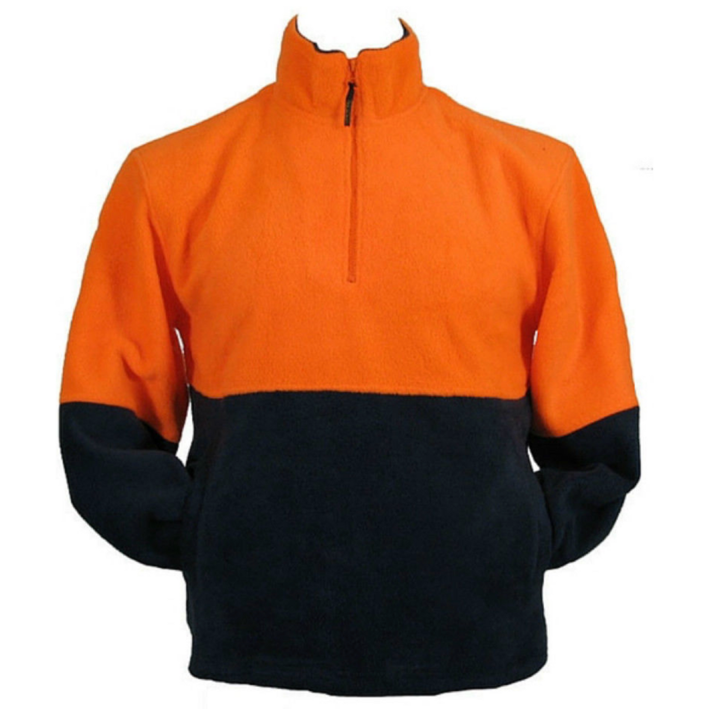 HI VIS Workwear Fleece Jacket Half Zip Orange/Navy - Size XXL