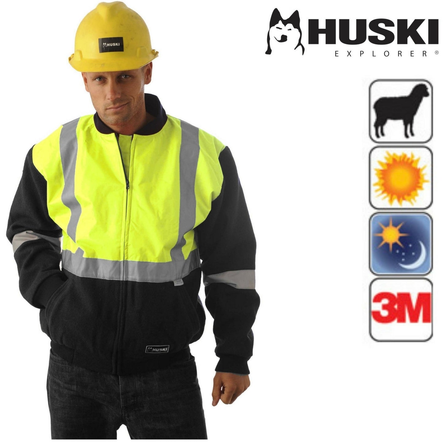 HUSKI - Size 5XL - Site Mens Hi Vis Wool Blend Bomber Jacket - Yellow/Navy