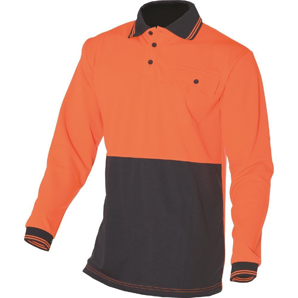 HUSKI Hi Vis Long Sleeve Polo Shirt, Orange, Size 3XL