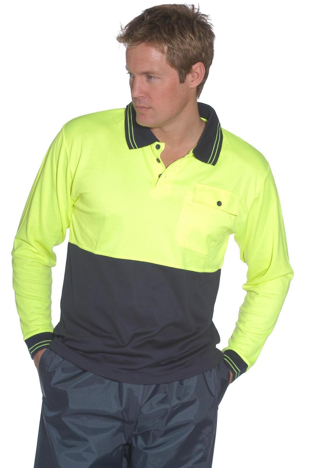 HUSKI Hi Vis Long Sleeve Polo Shirt, Yellow, Size XXL
