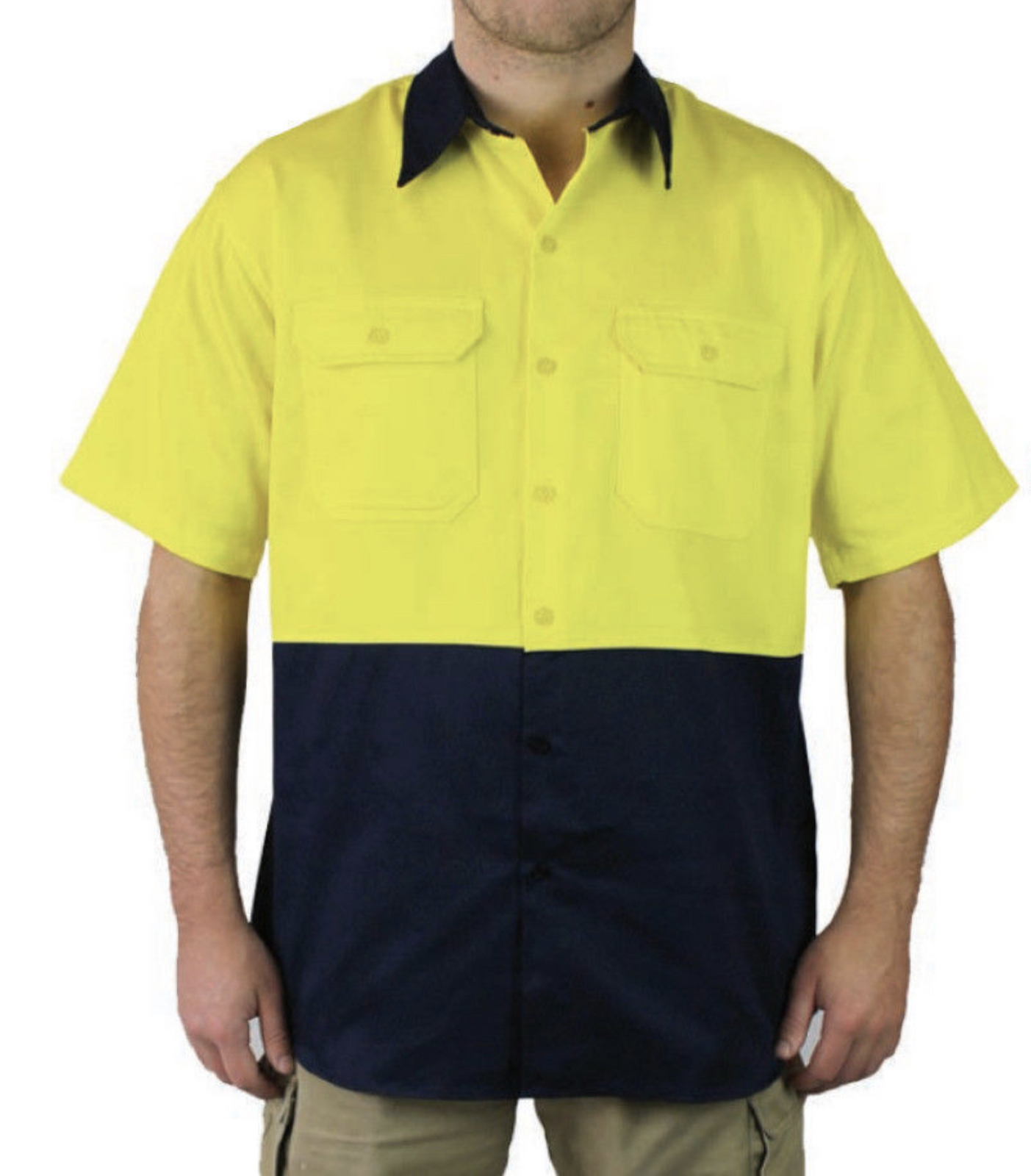 HI VIS Short Sleeve Work Shirt | Size Large | 100% Cotton Yellow