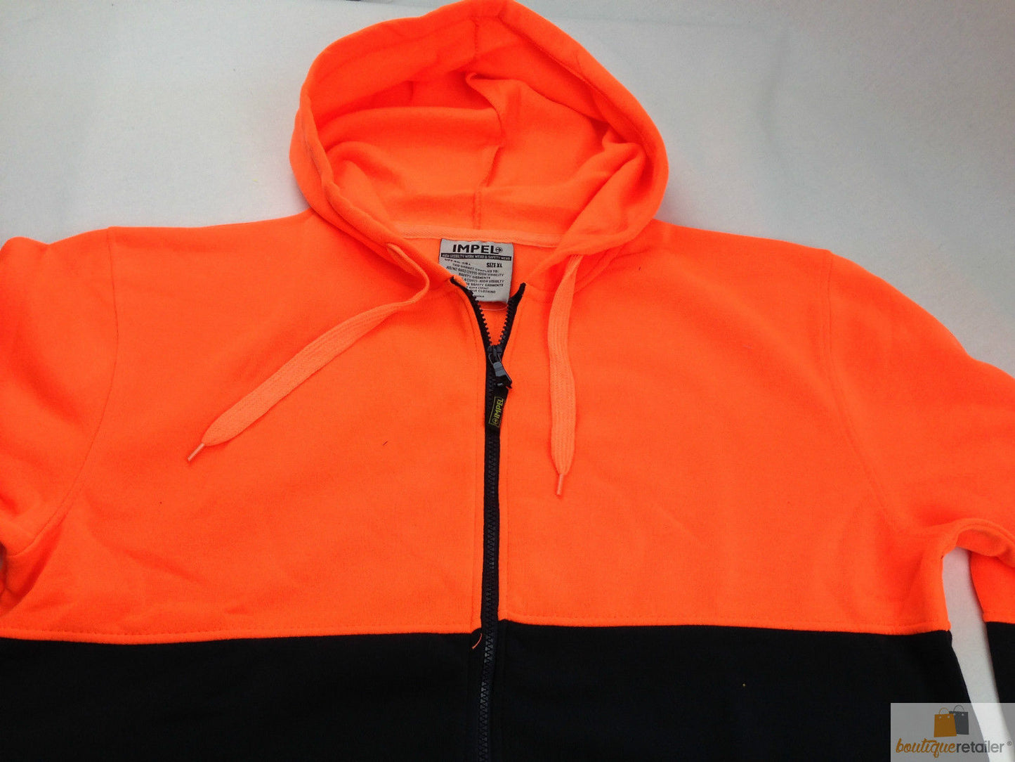 HI VIS Workwear Hooded Fleece Jacket Full Zip Orange/Navy - Size S