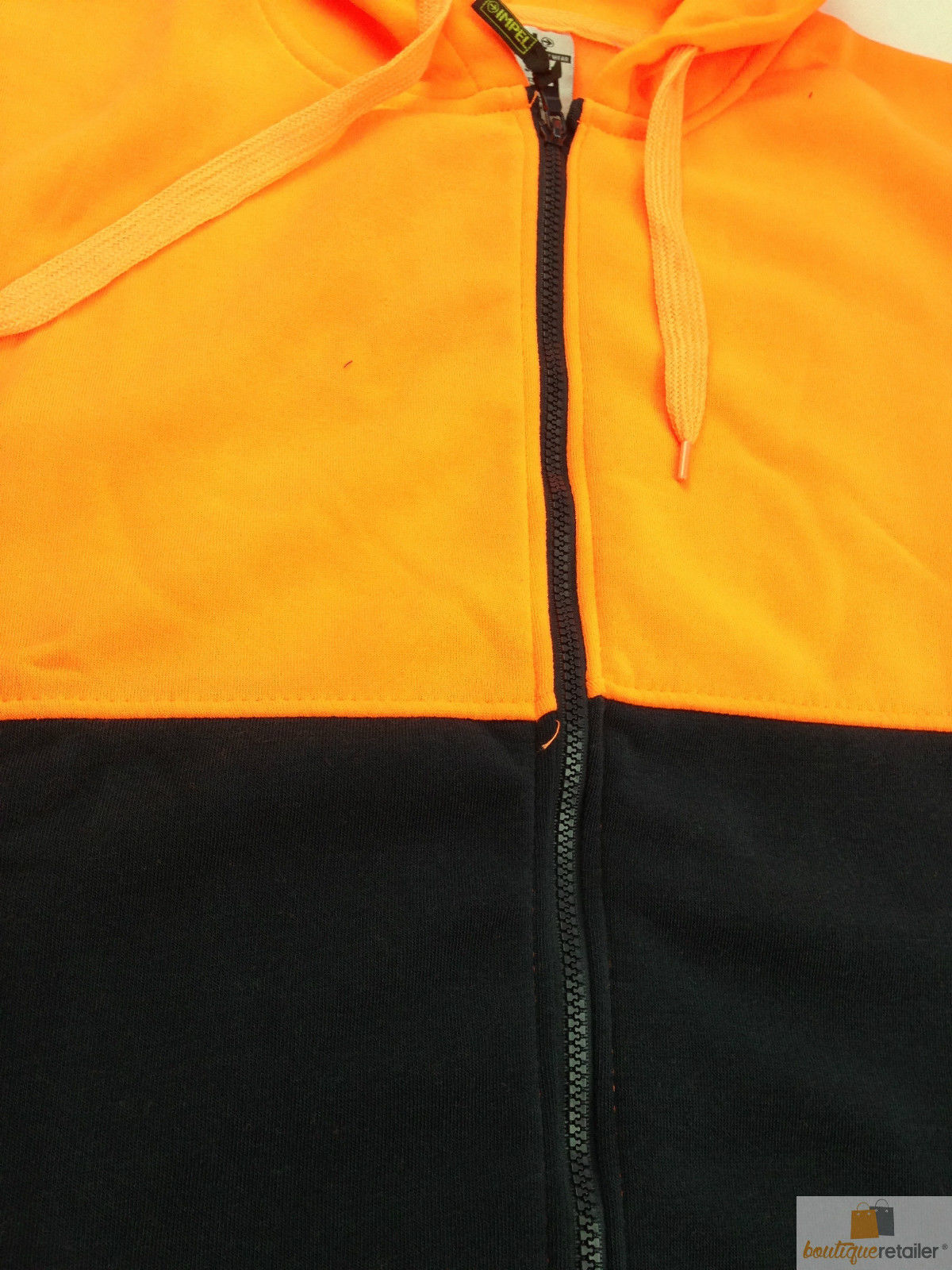 HI VIS Workwear Hooded Fleece Jacket Full Zip Orange/Navy - Size S