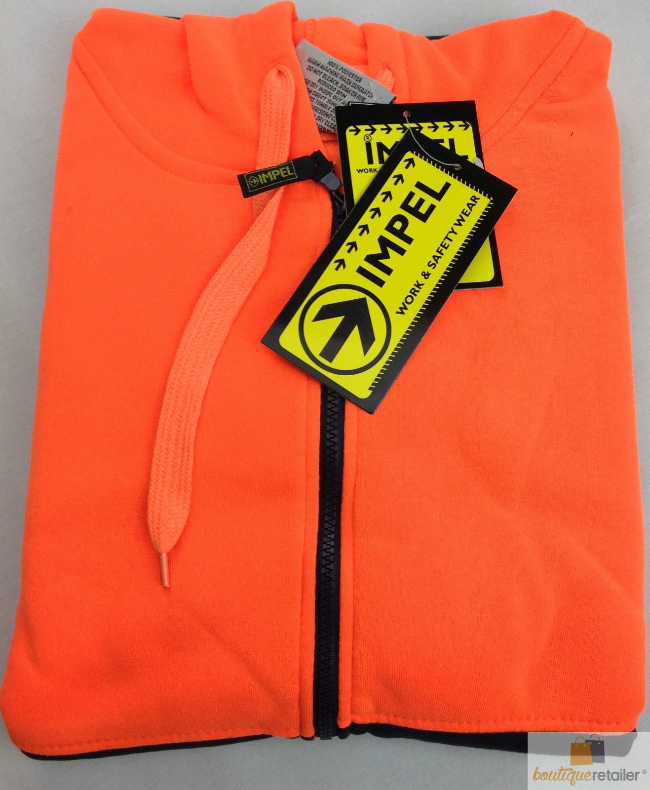 HI VIS Workwear Hooded Fleece Jacket Full Zip Orange/Navy - Size S