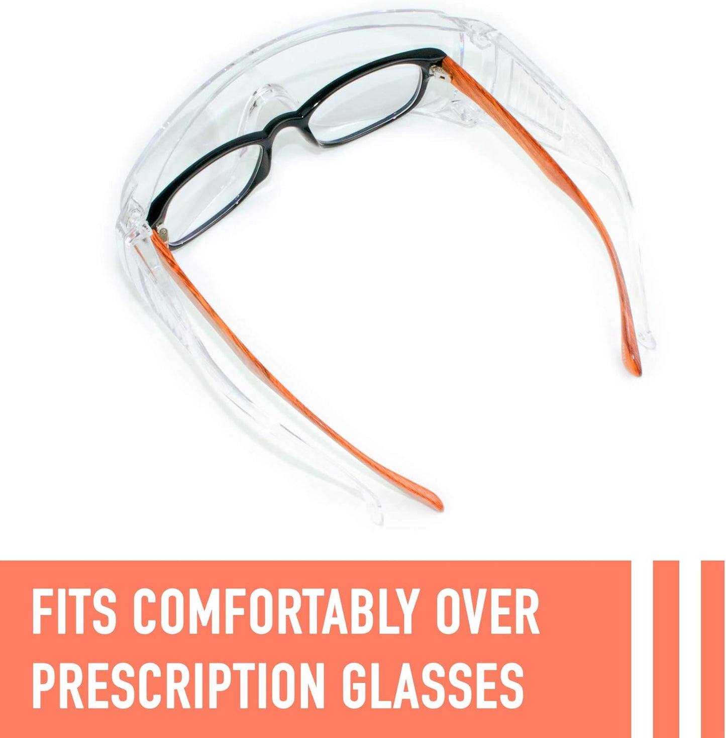 3 Pack Safety Glasses over Eyeglasses (Anti-Fog & Scratch Resistant) Crystal Clear Eye Protection - OTG Safety Goggles