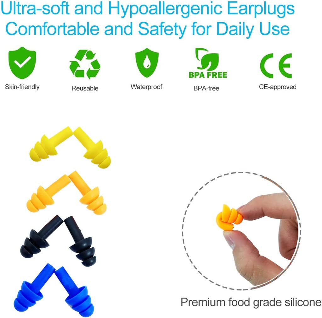 Ear Plugs for Sleeping,16 Pairs Noise Canceling Ear Plugs Soft Reusable Silicone Earplugs Waterproof Noise Reduction Earplugs for Concert,Swimming,Study,Loud Noise,Snoring