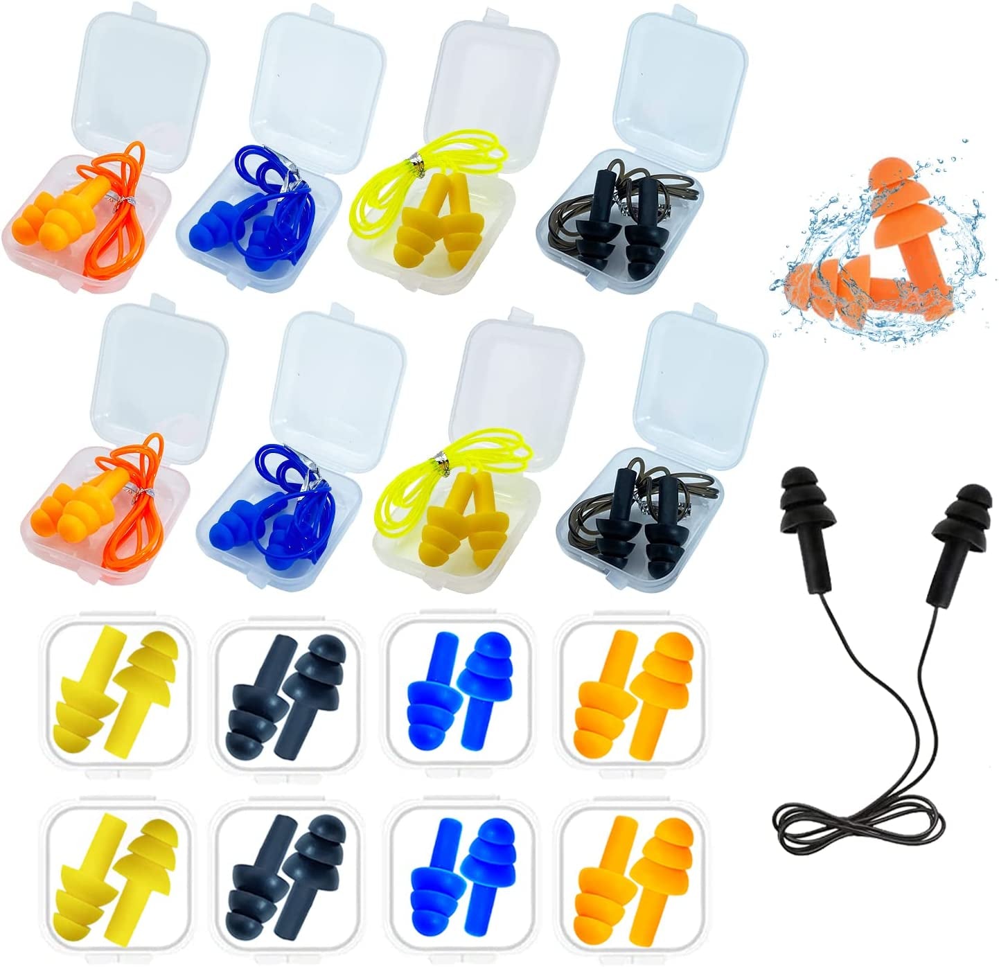 Ear Plugs for Sleeping,16 Pairs Noise Canceling Ear Plugs Soft Reusable Silicone Earplugs Waterproof Noise Reduction Earplugs for Concert,Swimming,Study,Loud Noise,Snoring