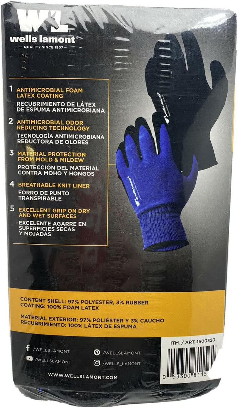 Men'S Antimicrobial Work Gloves Foam Latex Coating Knit Liner Black/Blue -10 Pairs Large