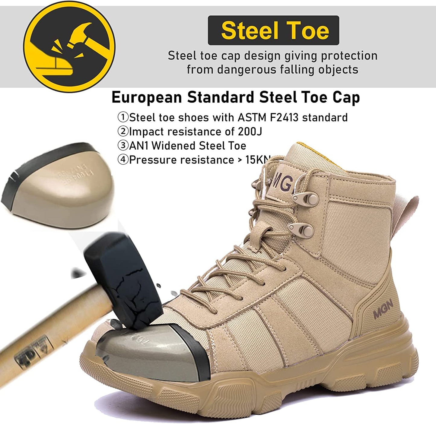 Safety Boot Shoes for Men Women Slip Resistant Steel Cap Boot Shoes Steel Toe Work Boot Lightweight Comfortable Safety Shoe Boot for Industrial, Construction Brown