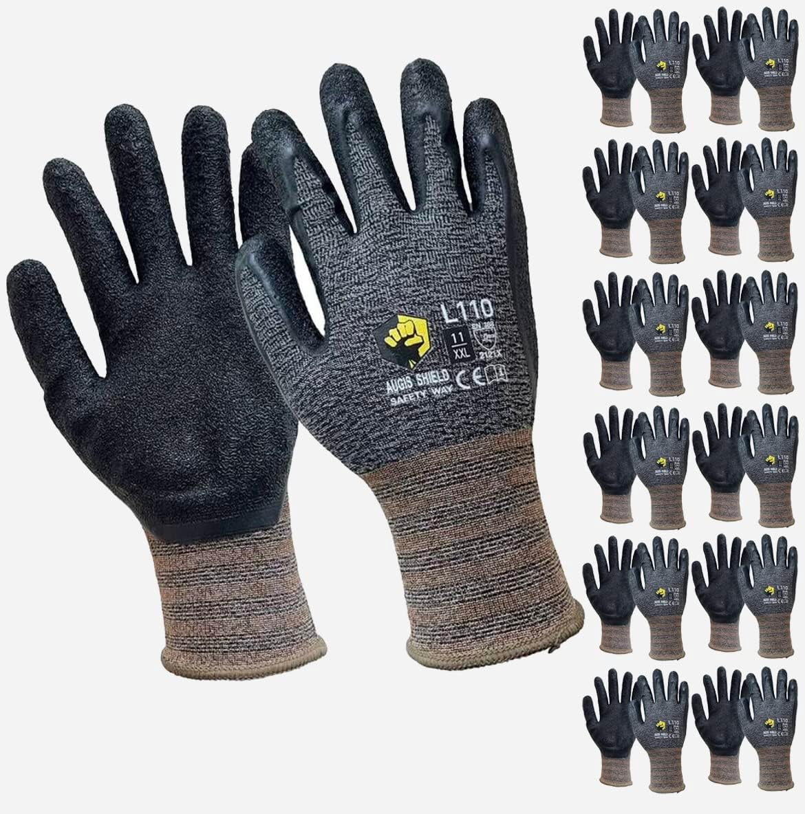 L-110 12 Pairs Crinkle Latex Coated Safety Work Gloves