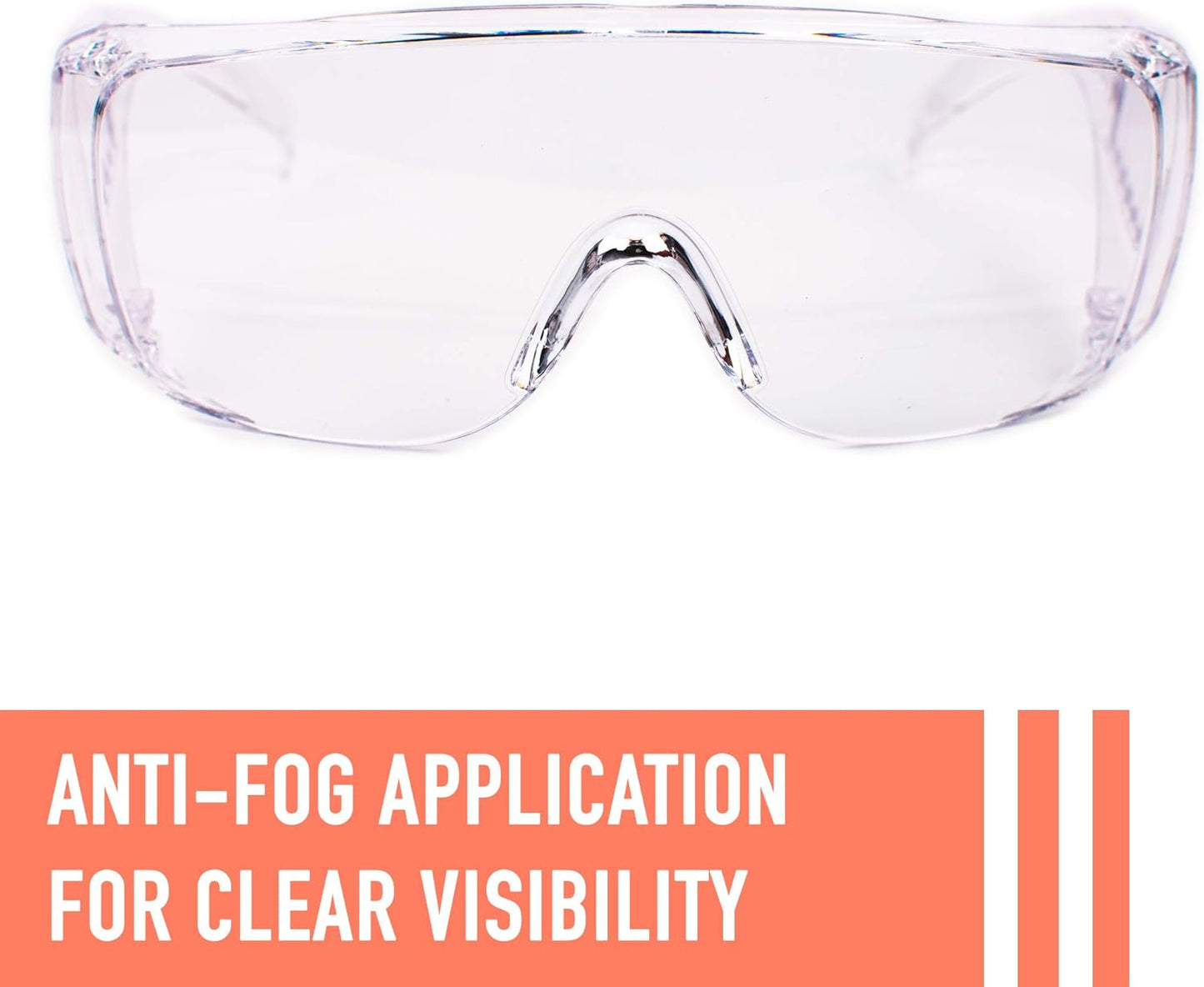 3 Pack Safety Glasses over Eyeglasses (Anti-Fog & Scratch Resistant) Crystal Clear Eye Protection - OTG Safety Goggles