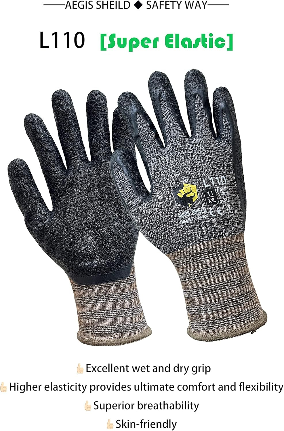 L-110 12 Pairs Crinkle Latex Coated Safety Work Gloves