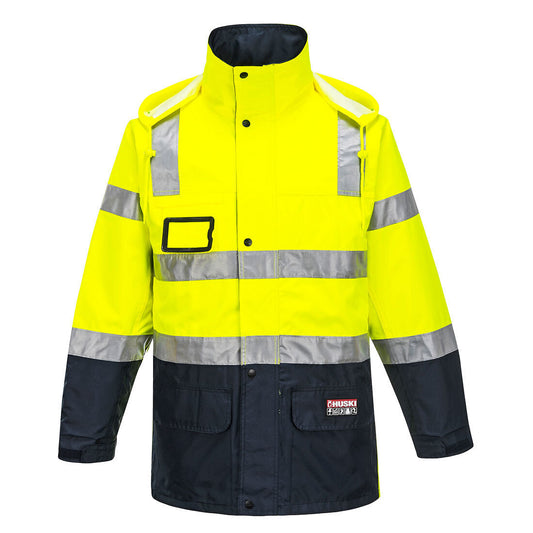 HUSKI Transit Hi Vis Waterproof Jacket Industrial Workwear Reflective UPF 50+ - Yellow - S (92cm)