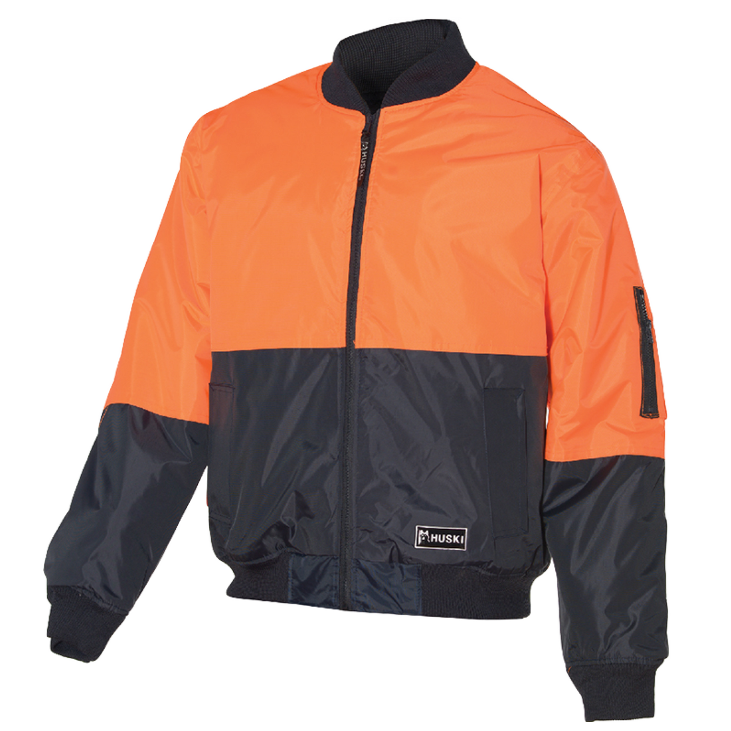 HUSKI 3M Flyer Fully Waterproof Bomber Jacket Hi Vis Work Quilted Lining - Orange - S (92)