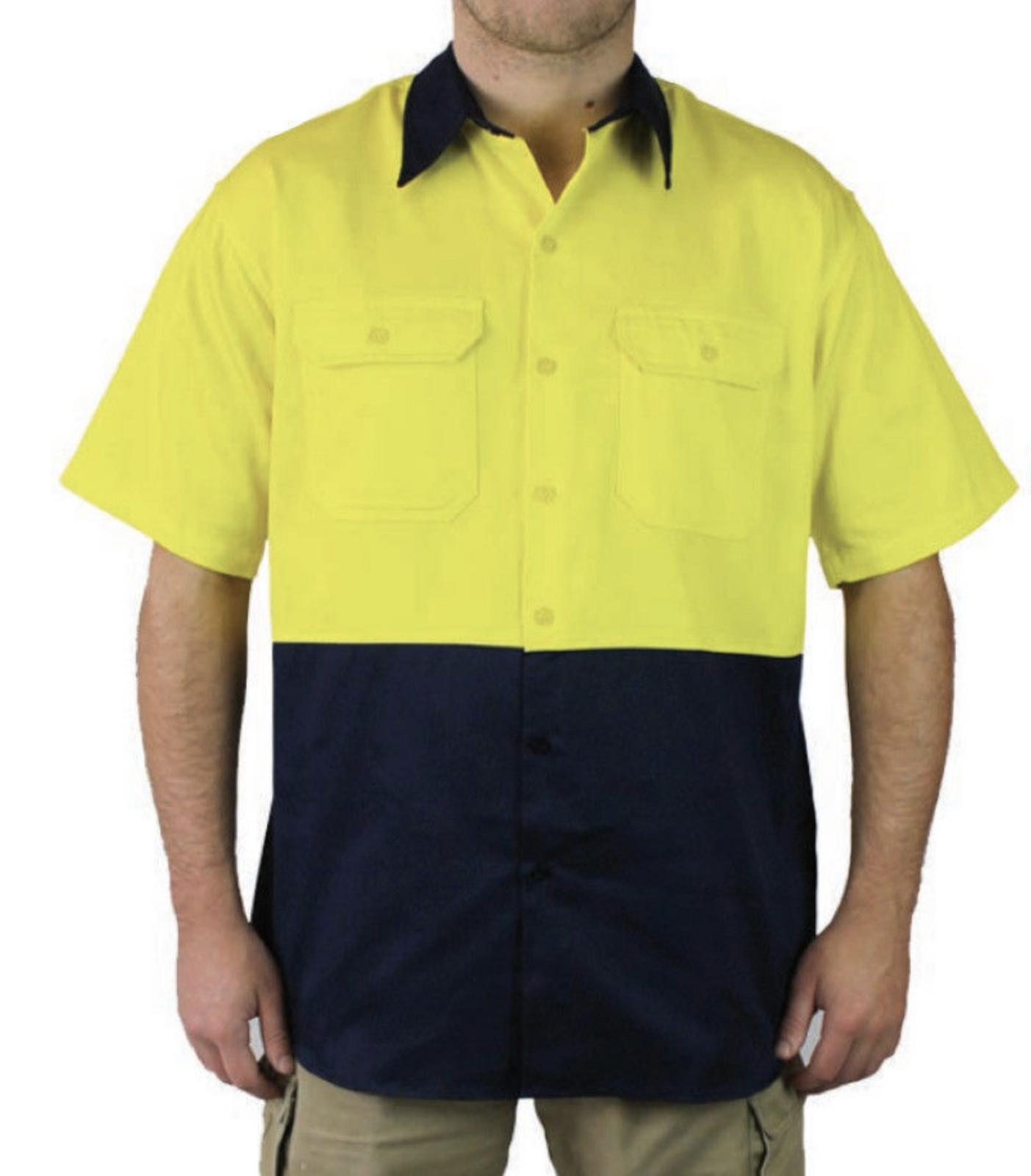 HI VIS Short Sleeve Shirt | Size Large | 100% Cotton Drill Workwear Industrial Yellow