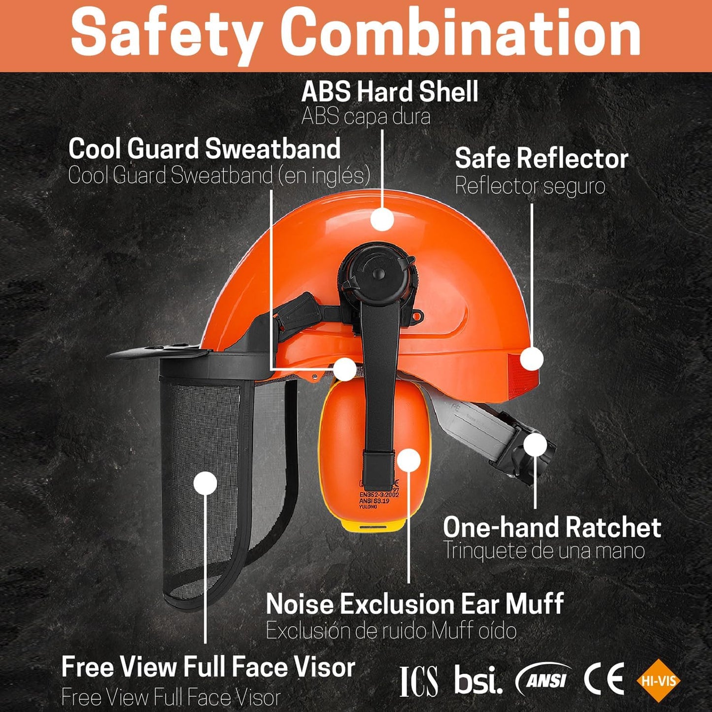 Chainsaw Helmet, Forestry Safety Helmet with Adjustable Ear Muffs, Mesh Visor, Impact Resistant Hard Hat for Forestry Work and Industry.