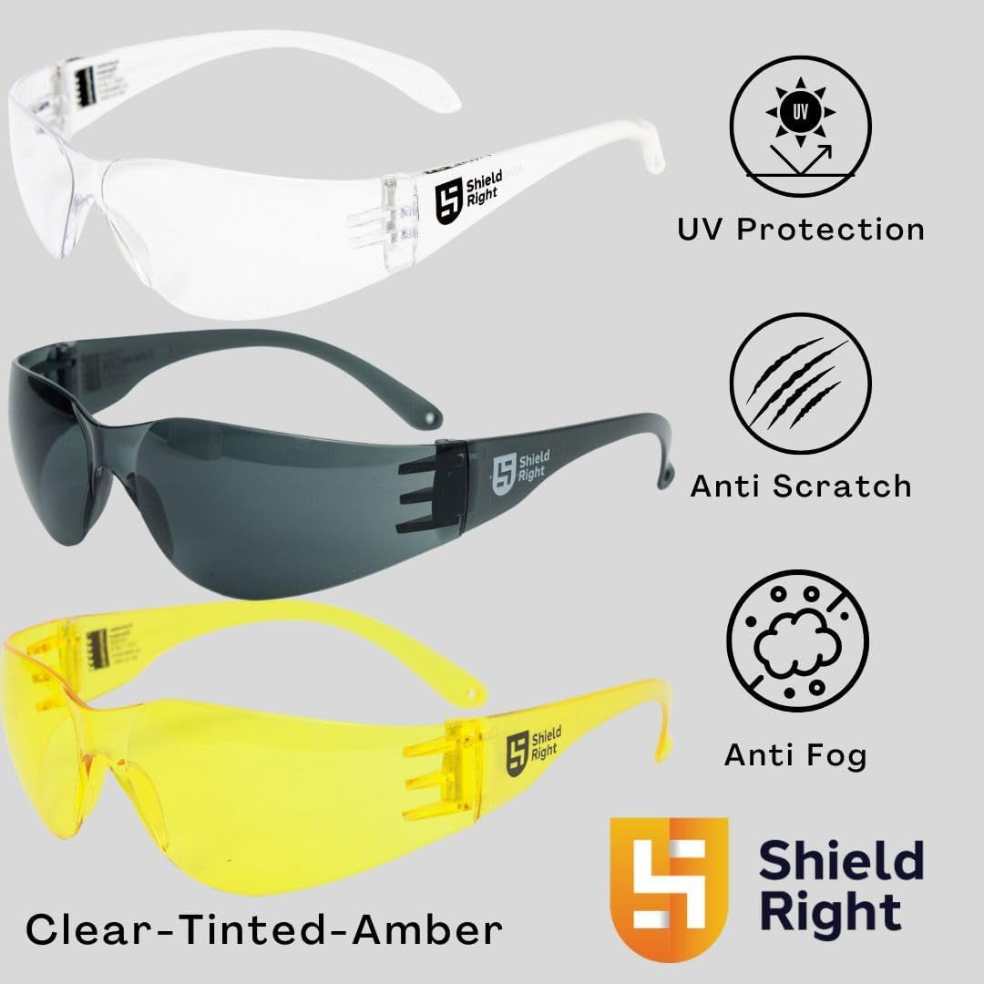 12 Pack Classic Safety Glasses, Clear, Smoke/Tinted, Amber, Anti-Scratch Coating, anti Fog, Eye Protection, Impact Resistant Lens