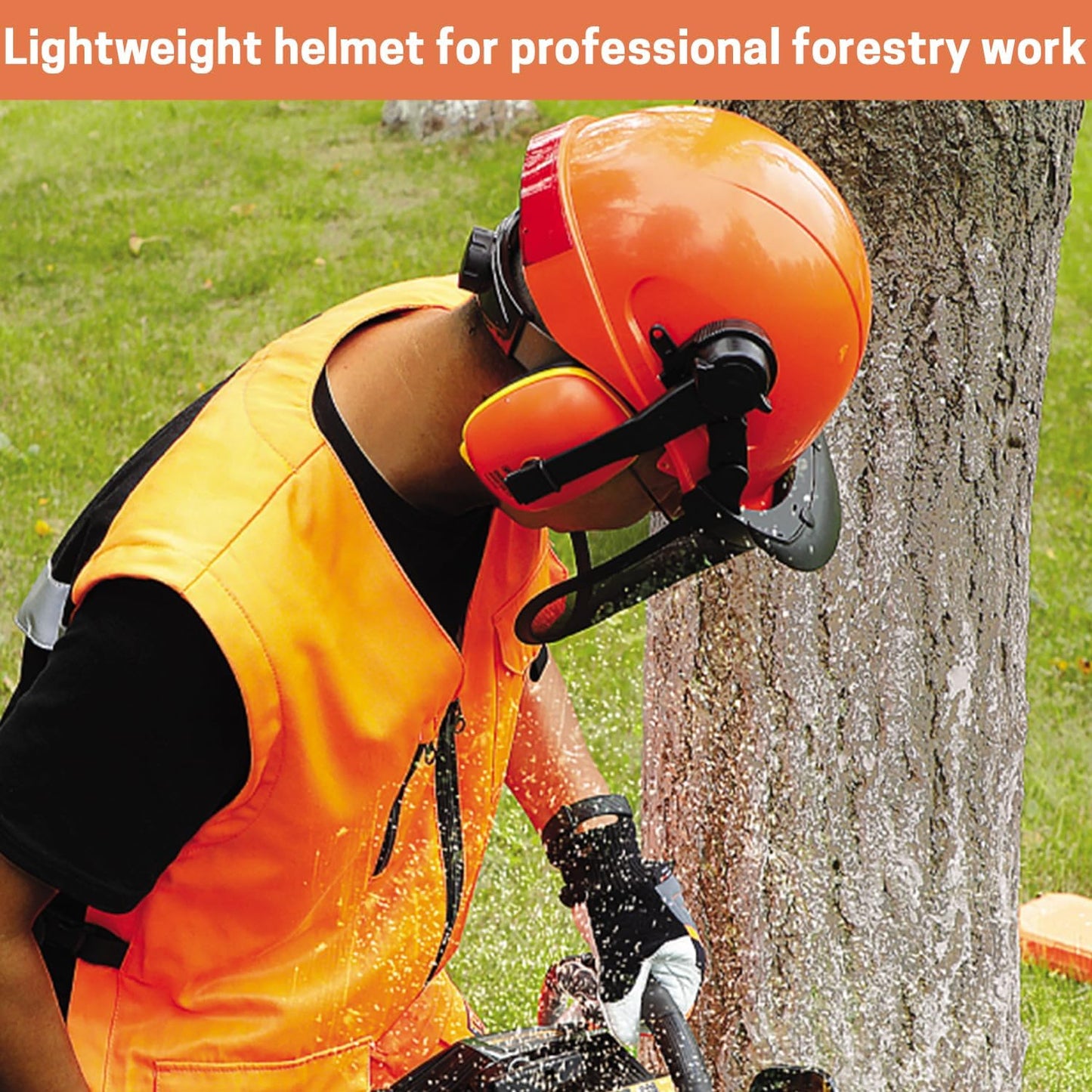 Chainsaw Helmet, Forestry Safety Helmet with Adjustable Ear Muffs, Mesh Visor, Impact Resistant Hard Hat for Forestry Work and Industry.